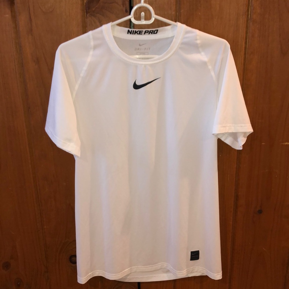 Nike Pro DRI-FIT fitted white shirt sleeve shirt Medium vented mesh
